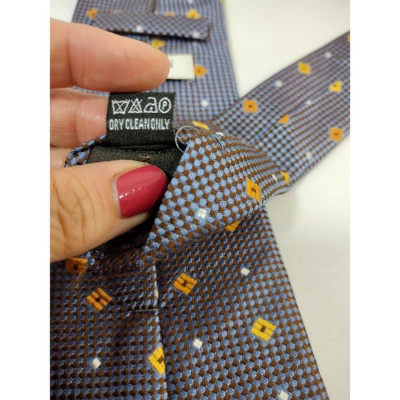 Pierre Balmain Paris Mens Tie blue brown Abstract Geometric check Silk - Picture 7 of 7